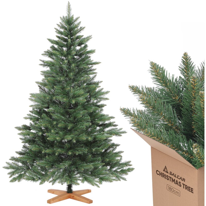 Salcar Künstlicher Weihnachtsbaum Nordmanntanne 180 cm mit Holzständer, PVC, realistisch