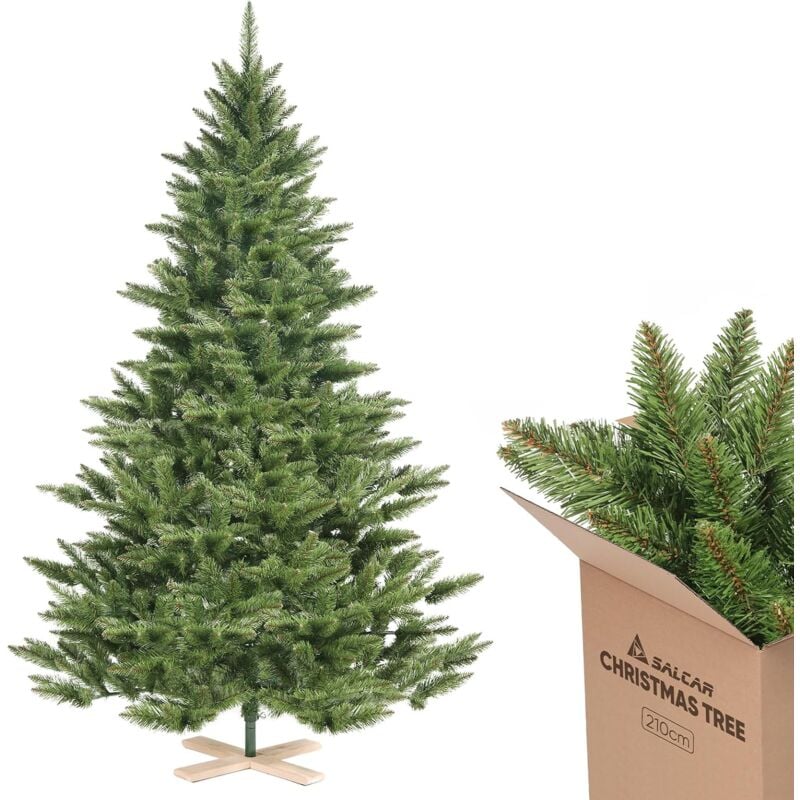 SALCAR Künstlicher Weihnachtsbaum, Tannenbaum Künstlich Klapp-Schirmsystem, Grün Tannenbaum Christbaum mit Holzständer, übergroßer Baumdurchmesser,