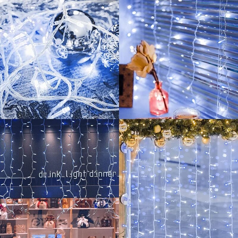 SALCAR 5m LED Eisregen Lichterkette Außen Innen, Lichtervorhang Fenster Weihnachten, Weihnachtsbeleuchtung Strom 31V mit 8 Beleuchtungsmodi und