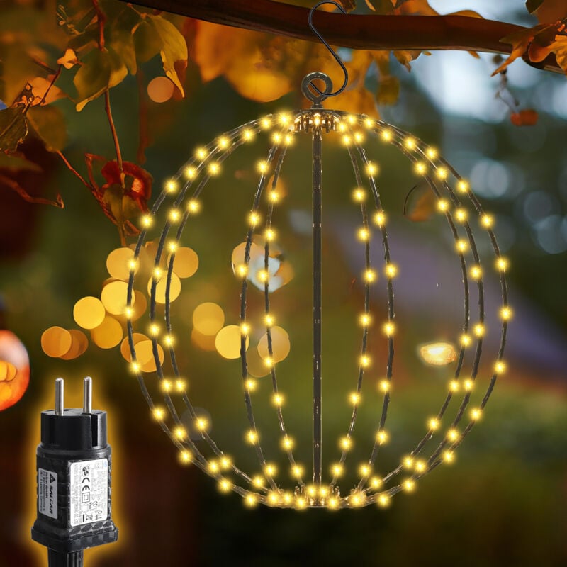 SALCAR LED Weihnachtsdeko Lichterkette Außen, 30cm 120 LED Hängende Kugel Lichter, Wasserdichte Weihnachtsbeleuchtung mit Timer, Speicherfunktion, 8