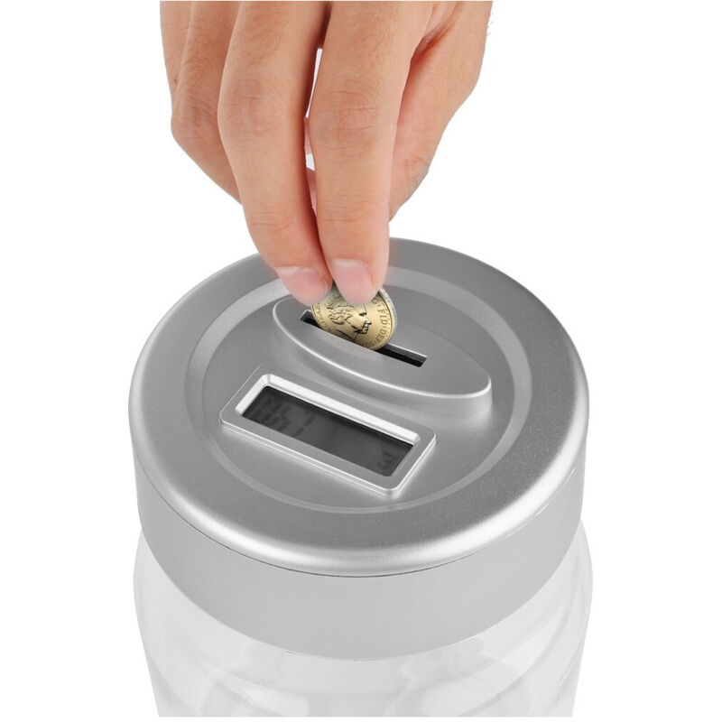 Trade Shop Traesio - Trade Shop - sparschwein mit automatischem münzzähler, glasform, lcd-display, spardose, lcd -