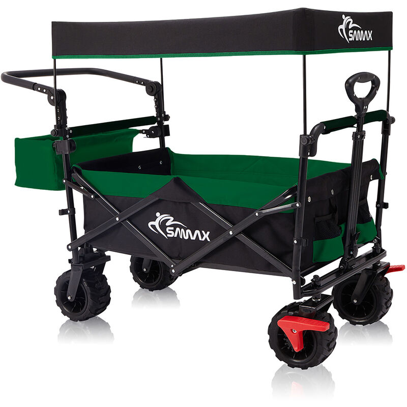Samax - Faltbarer Bollerwagen Offroad mit Dach - Schwarz / Grün