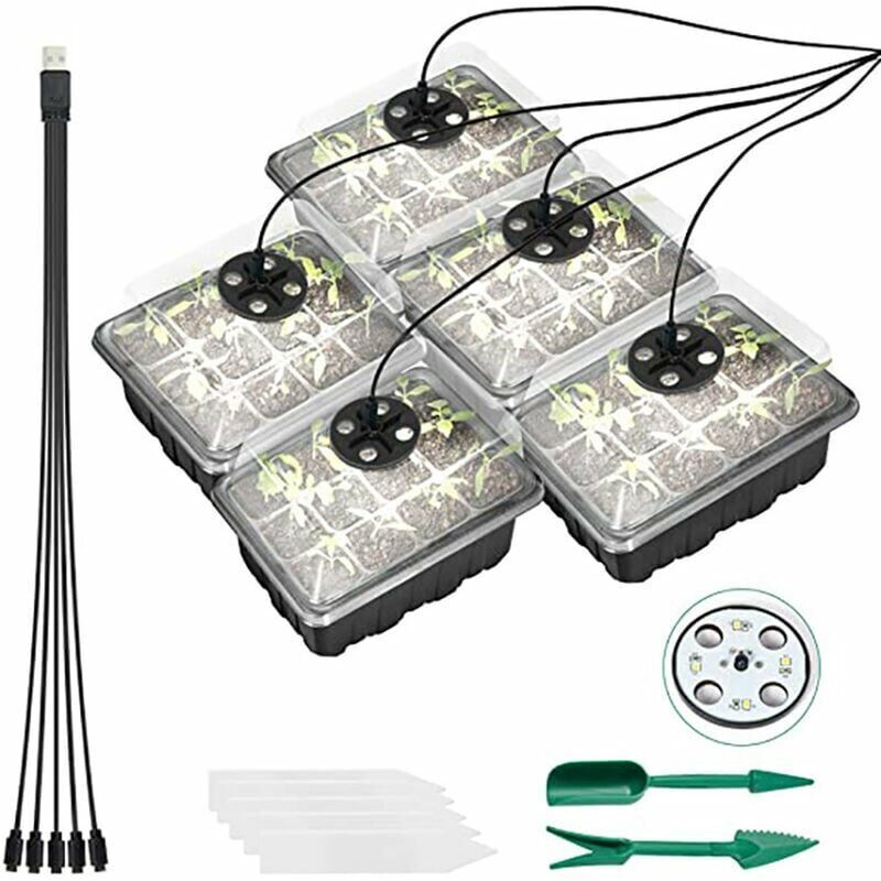 Samen-Startschalen mit Wachstumslicht und einstellbarer Luftfeuchtigkeit, einfaches Gewächshaus-Keimungsset für die Anzucht von Samen aus 60 Zellen