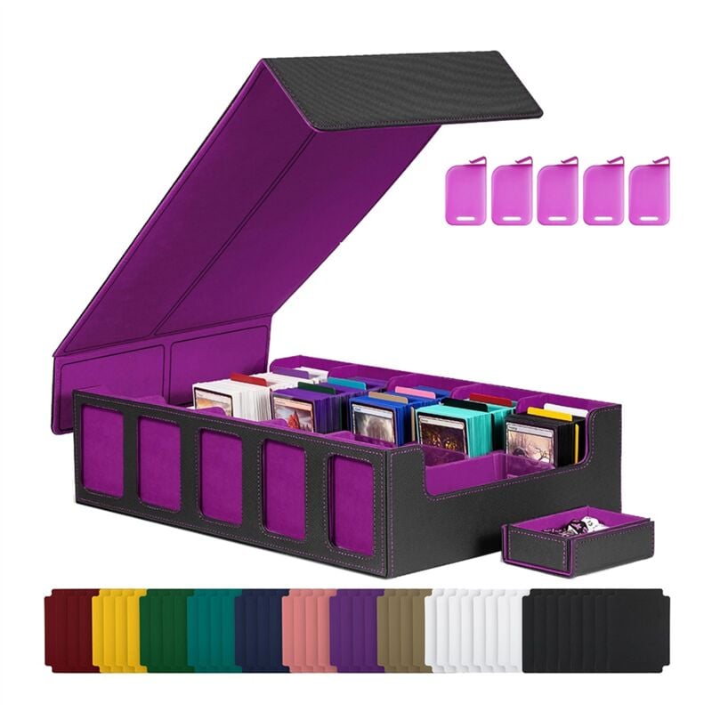 Sammelkarten-Aufbewahrungsbox mit Fenster, 5-reihiges Decketui, abnehmbarer Deckel, Karten für Spielsport, Schwarz+