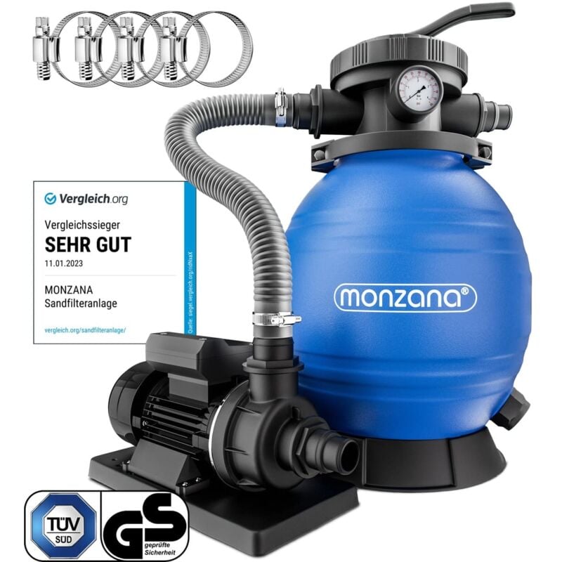 Deuba - monzana® Sandfilteranlage SF12K 10.200L/h bis 35.000L Pool Selbstansaugend 400 Watt 2in1 Adapter Ø32–38mm 7 Wege Ventil Sandfilterpumpe
