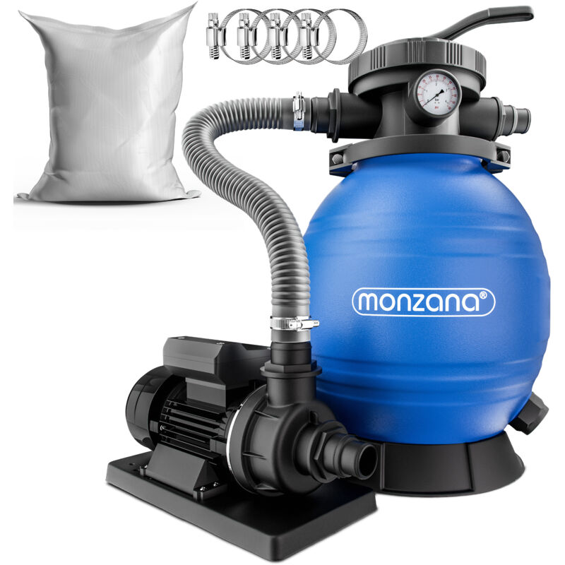 MONZANA® Sandfilteranlage SF12K 10.200L/h bis 35.000L Pool inkl Filterglas 7 Wege Ventil 2in1 Adapter Ø32-38mm 400W Filteranlage Pumpe Filterkessel