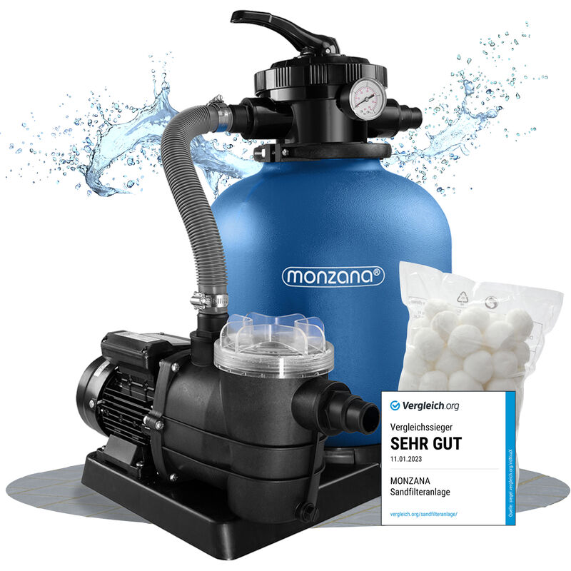 MONZANA® Sandfilteranlage SF110K 13.200L/h bis 58.000L Pool inkl Filterbällen 7 Wege Ventil 2in1 Adapter Ø32-38mm 600W Filteranlage Pumpe Filterkessel