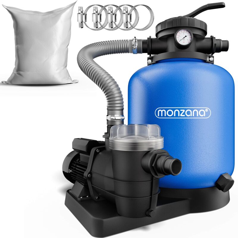 MONZANA® Sandfilteranlage SF110K 13.200L/h bis 58.000L Pool inkl Filterglas 7 Wege Ventil 2in1 Adapter Ø32-38mm 600W Filteranlage Pumpe Filterkessel