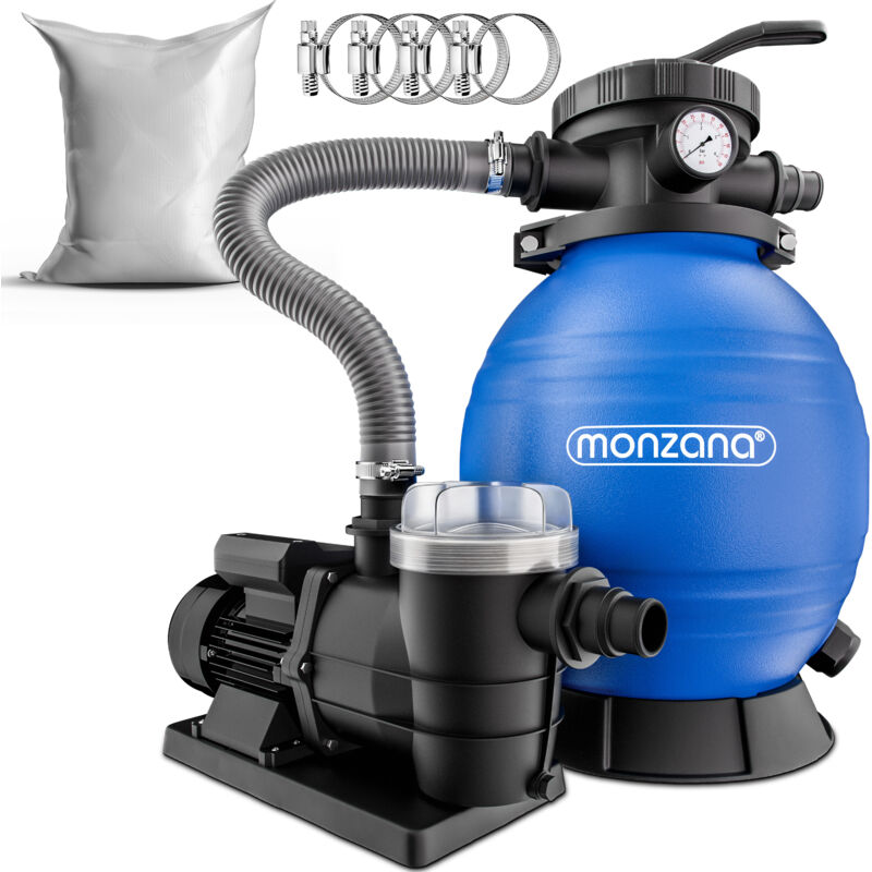 MONZANA® Sandfilteranlage SF96K 9600L/h bis 30.000L Pool inkl Filterglas 7 Wege Ventil 2in1 Adapter Ø32-38mm 400W Filteranlage Pumpe Filterkessel
