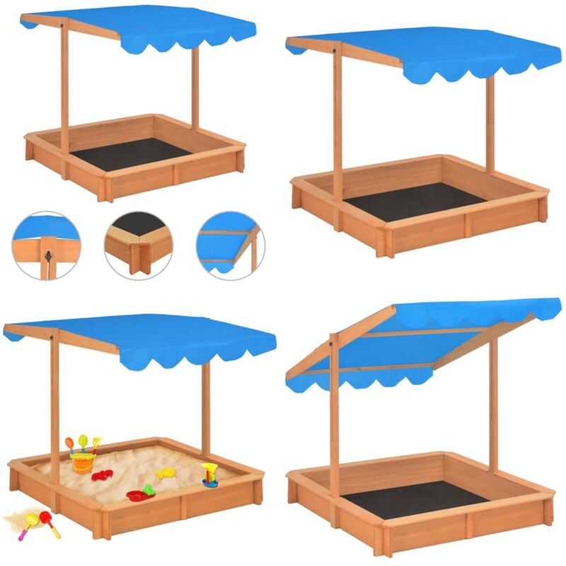Sandkasten mit Verstellbarem Dach Tannenholz 115x115x115 cm - Sandkasten - Sandkästen - Home & Living