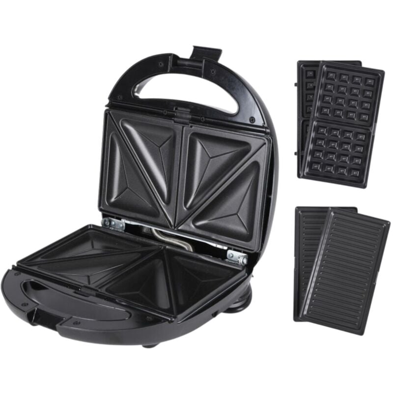 Buri - Sandwichmaker 3in1 Waffeleisen Kontaktgrill Sandwichtoaster antihaft schwarz
