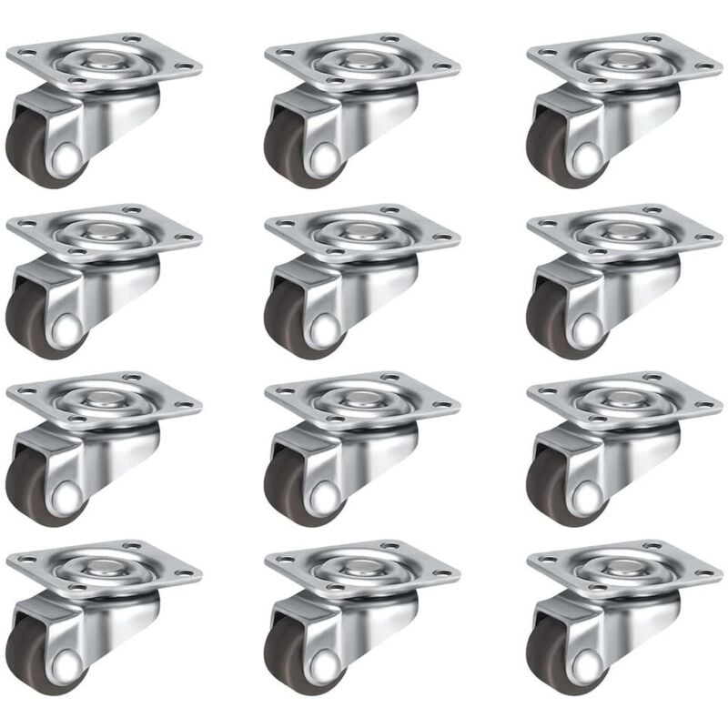 Satz mit 12 drehbaren Rollen 360° für kleine Möbel (12 mm), leise, mit Schrauben, für kleine Möbel, Tische, Schränke, Wagen, braun