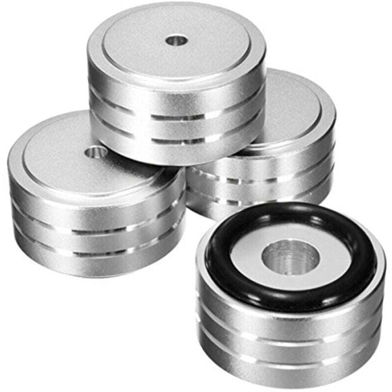 Satz mit 4 isolierenden Aluminiumfüßen für Hi-Fi-Lautsprecher, 40 x 20 mm, für Plattenspieler (silber)