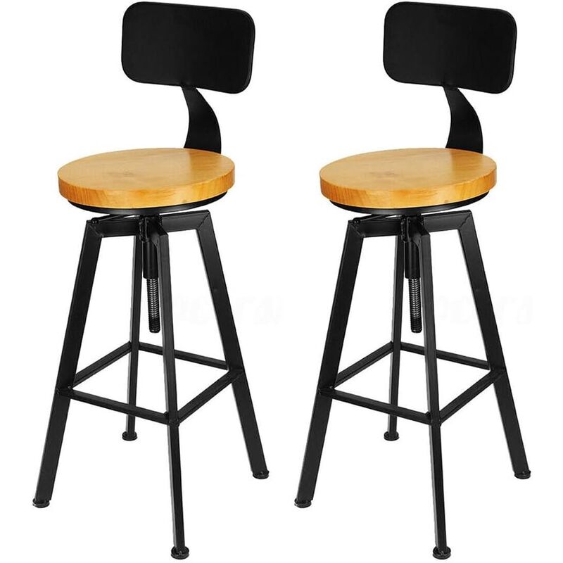 2er-Set Barhocker - Höhenverstellbar (64-84 cm) - Metall und Holz - Runde Barhocker - Bistro-Hocker - Weinkühler-Hocker