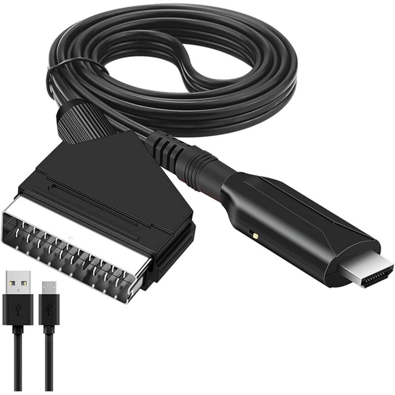 SCART-zu-HDMI-Adapter, HDMI-zu-SCART-Konverter, SCART-zu-HDMI-Konverter mit HDMI-Kabel für Full-HD-Fernseher (720p/1080p), Audio/Video für DVD- und