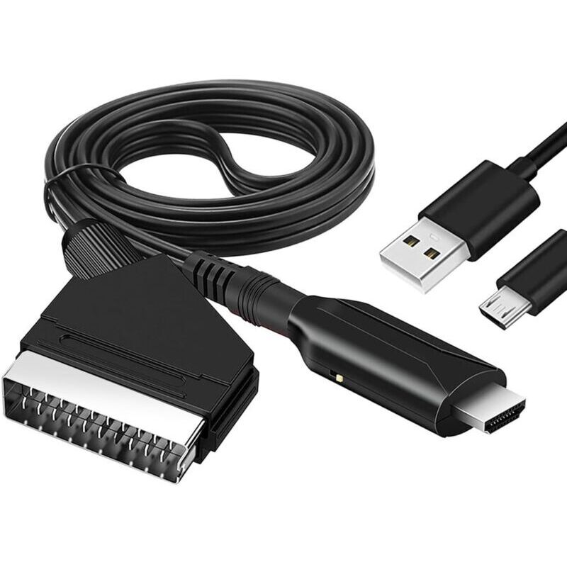 SCART-zu-HDMI-Kabel, All-in-One-SCART-zu-HDMI-Konverter, 1080p/720p-SCART-zu-HDMI-Audio-/Video-Konverter mit HDMI-Kabel für HDTV
