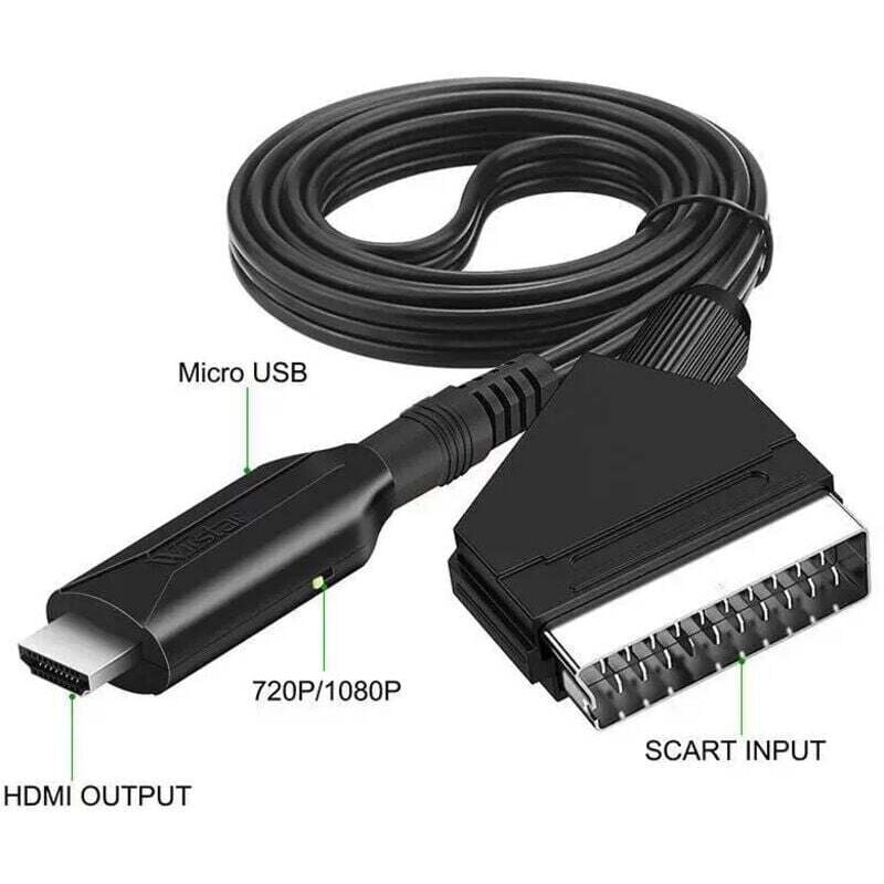 SCART-zu-HDMI-Konverter, All-in-One-Lösung mit SCART-Eingang und HDMI-Ausgang, 720p/1080p HD-Auflösung für HDTV, Monitor, Projektor, PS3, Xbox,