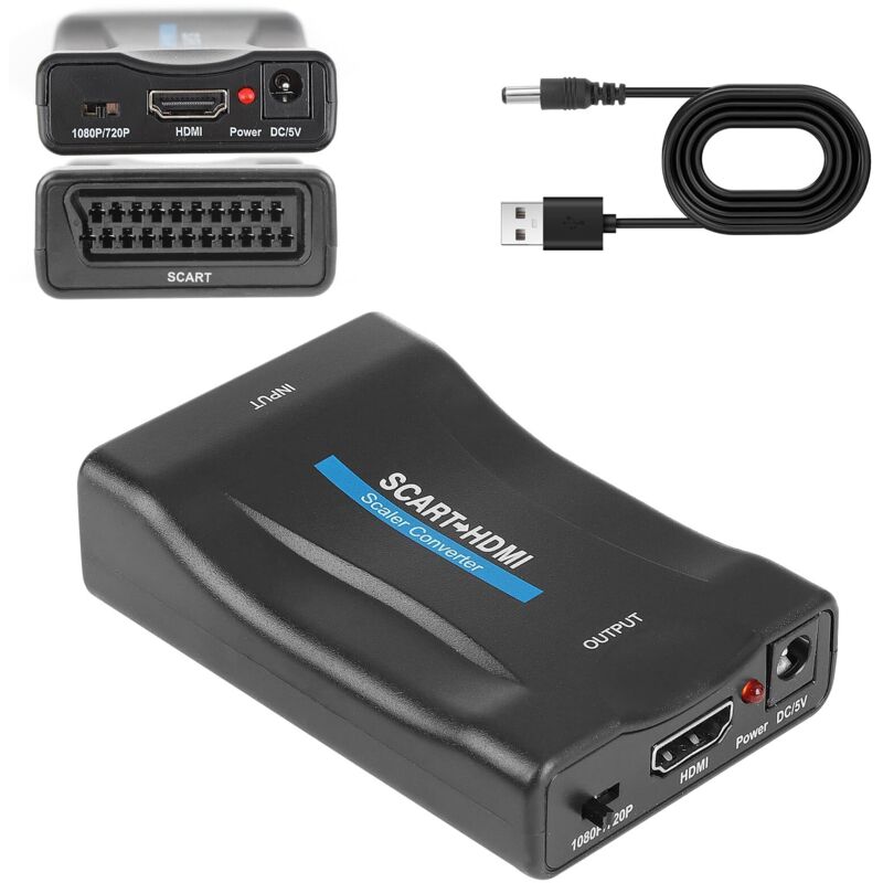 SCART-zu-HDMI-Konverter für 720p/1080p-Video und -Audio, Set-Top-Box, VHS, Videorecorder, Wii, Xbox, PS1, PS2, PS3, DVD und Blu-ray