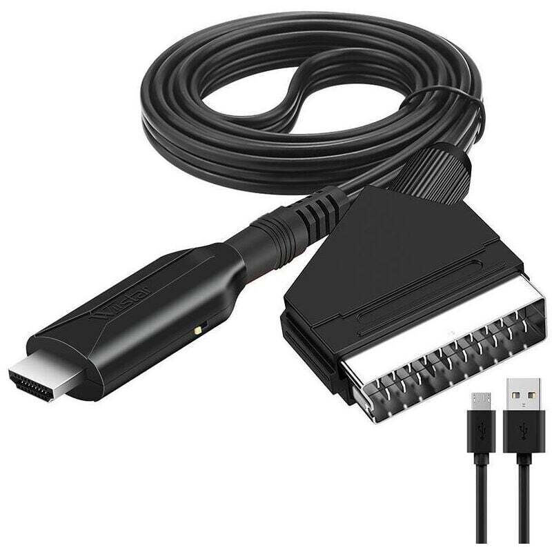 SCART-zu-HDMI-Konverter, SCART-zu-HDMI-Adapter mit HDMI-Kabel, für Full-HD-Fernseher 720p/1080p, für DVD-, VHS- und Videorecorder (Ikodm)