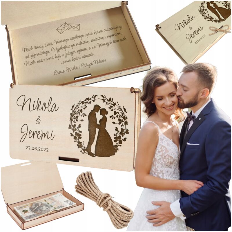 Schachtelumschlag für Geld mit Namen als Hochzeitsgeschenk für das Brautpaar