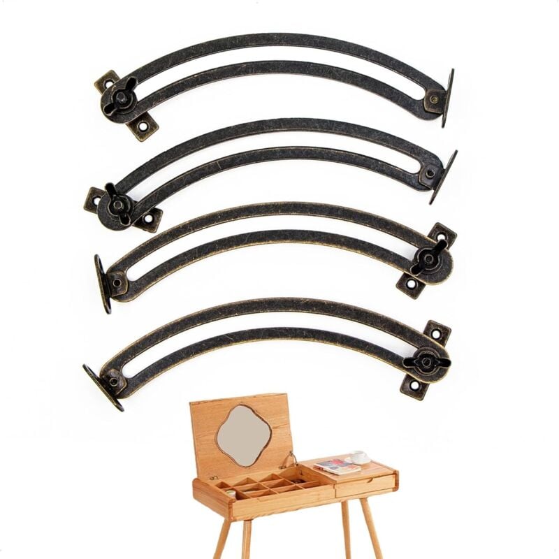 Scharnierstütze für Deckel und Tür, 4 Stück, Vintage, gebogen und verstellbar, für Schranktüren, Möbel, Kleiderschränke, Spielzeugkisten,
