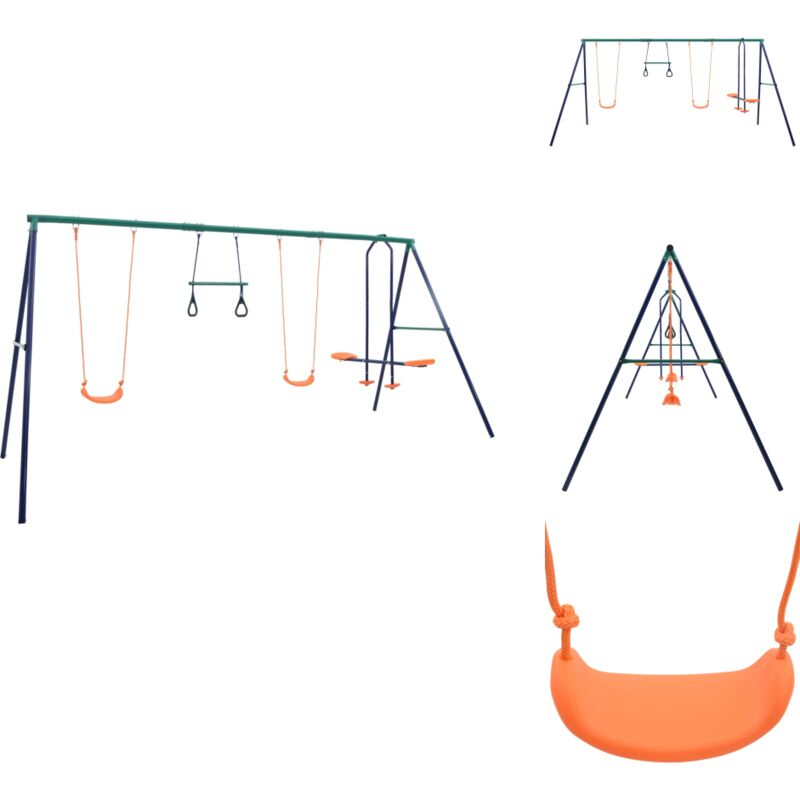 Schaukelset mit Turningen und 4 Sitzen Stahl - Outdoorspielgeräte - Schaukelpärchen - Kindermöbel - Gartengeräte - Kinderspielplätze