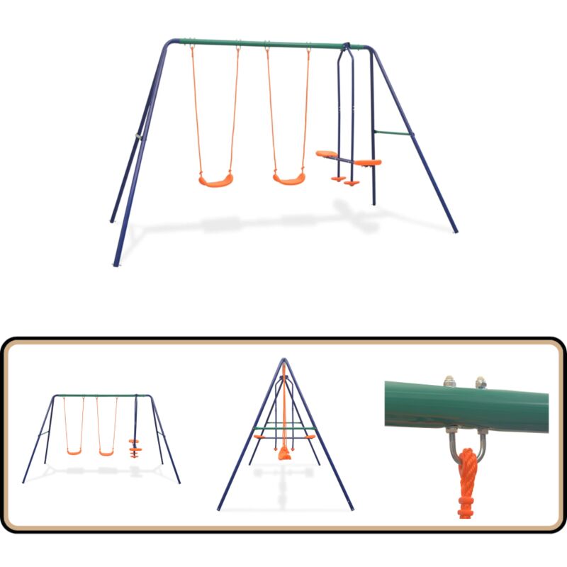 Schaukelset mit 4 Sitzen Orange - Outdoorspielgeräte - Schaukelset - Kindermöbel - Gartengeräte - Kinderspielplatz
