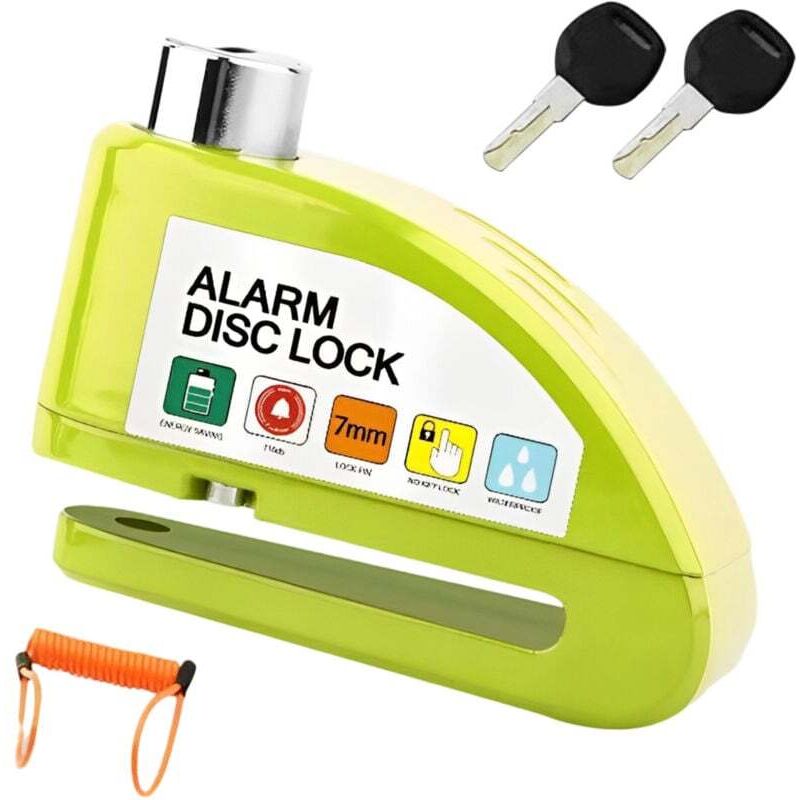 Scheibenbremsenschloss mit Diebstahlalarm, für Fahrräder, Elektroroller, Motorräder usw., gelb (Sicherungsseil im Lieferumfang enthalten)