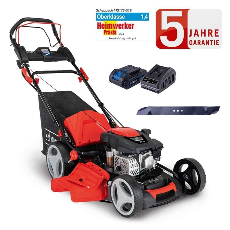 Scheppach - Benzin Rasenmäher MS173-51E 4,1PS Antrieb E-Start 51cm + 2.Messer