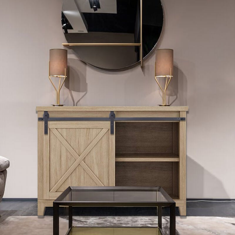 Axhup - Schiebetürbeschlag 120cm, j Formwalze Mini Schwerlast Schiebetürsystem Set für Schrank tv Ständer Schrank (Schwarz)