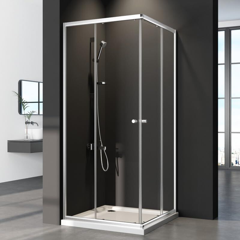 Schiebetür Eckeinstieg Duschkabine 80x100cm Doppel Schiebetüren Glas Duschabtrennung, Eckeinstieg Duschkabine aus 5mm esg Sicherheitsglas, Eckdusche