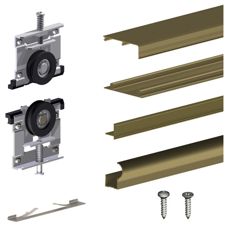 Slid'up By Mantion - Schiebetürbeschlag slid'up 230, 180 cm, 19 mm, 2 Türen bis 70 kg, bronze, für Schränke, Kleiderschränke, Wandschränke