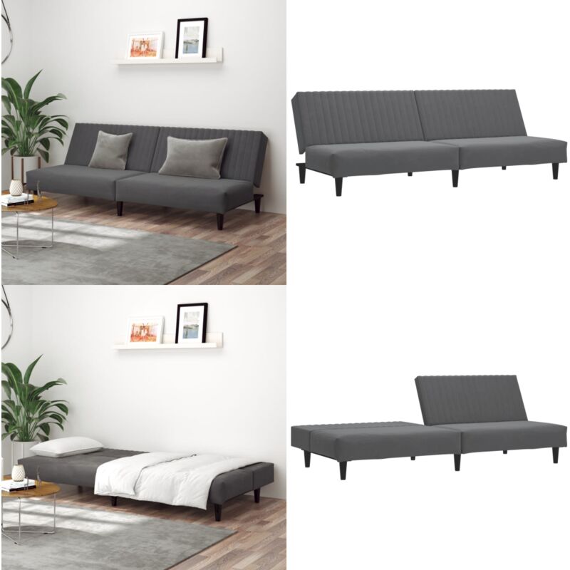 Schlafsofa 2-Sitzer Dunkelgrau Samt - Samtsofa - Schlafsofa - Gästebett - Wohnzimmersofa - Couch - Home & Living