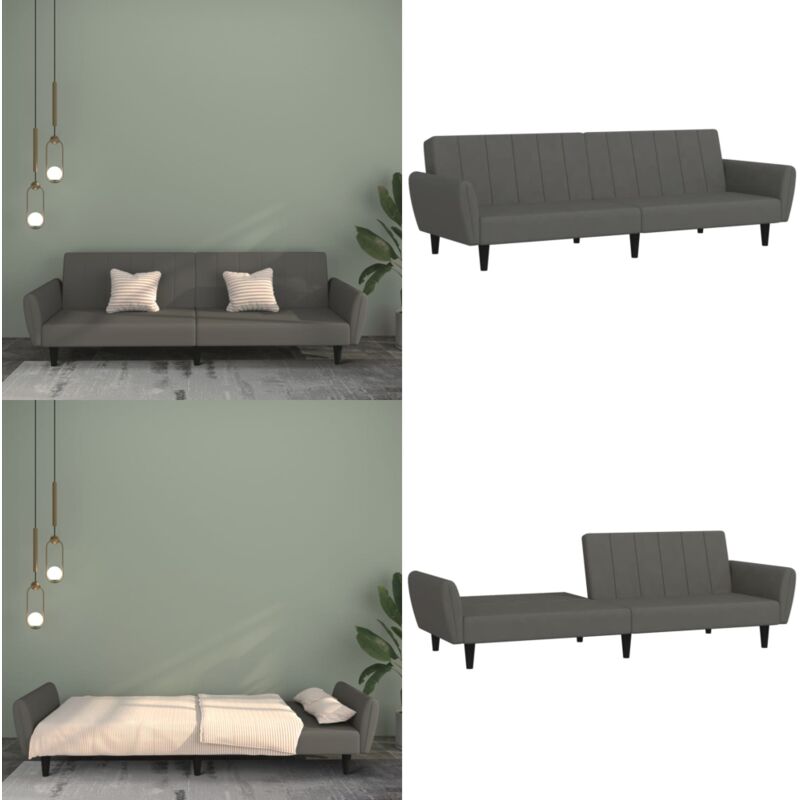 Schlafsofa 2-Sitzer Dunkelgrau Samt - Samtsofa - Schlafsofa - Gästebett - Wohnzimmersofa - Couchtisch - Home & Living
