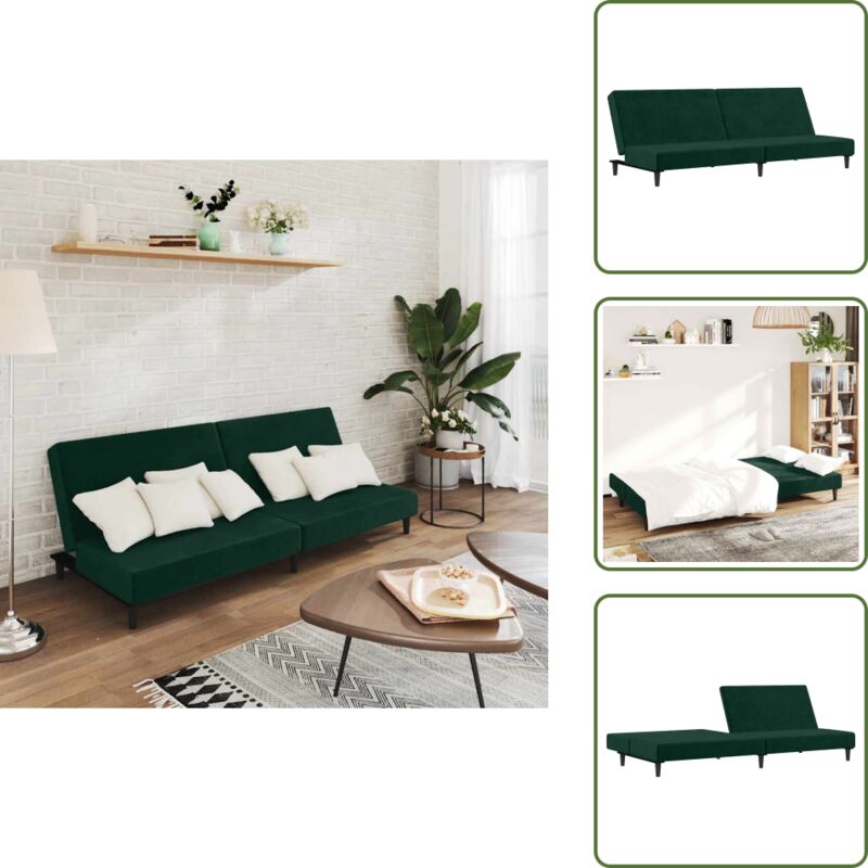 Schlafsofa 2-Sitzer Dunkelgrün Samt - Samtsofa - Schlafsofa - Gästebett - Wohnzimmersofa - Couch
