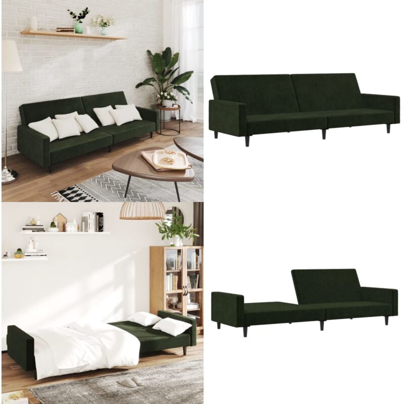 Schlafsofa 2-Sitzer Dunkelgrün Samt - Samtsofa - Schlafsofa - Gästebett - Wohnzimmersofa - Couch - Home & Living