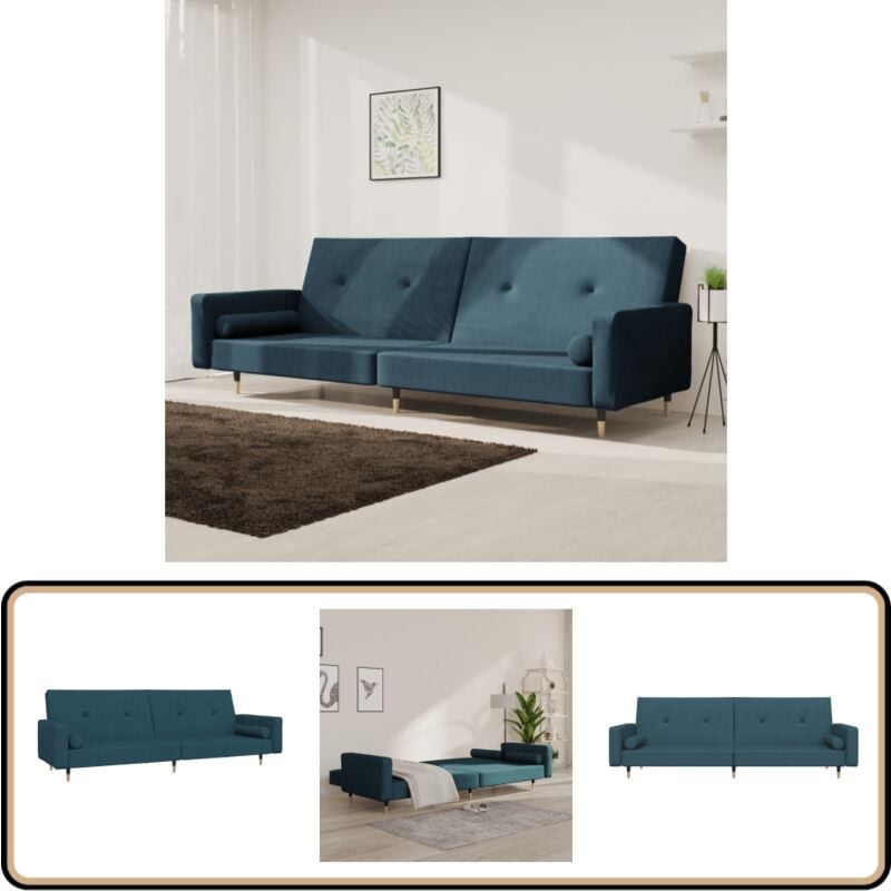 Schlafsofa 2-Sitzer mit 2 Kissen Blau Samt - Samtsofa - Schlafsofa - Gästebett - Wohnzimmersofa - Couch