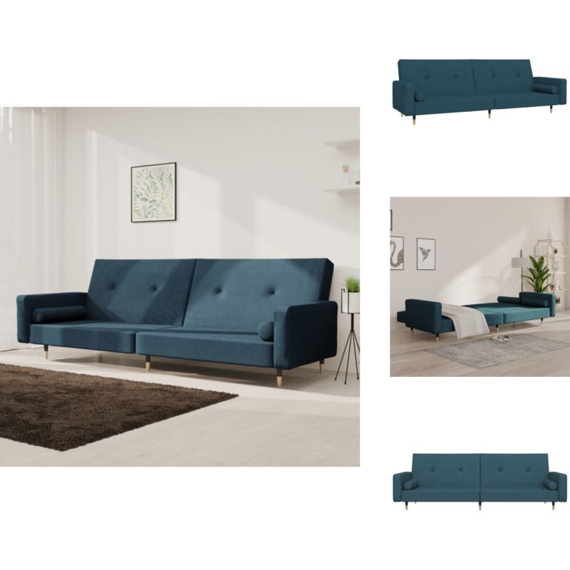Schlafsofa 2-Sitzer mit 2 Kissen Blau Samt - Samtsofa - Schlafsofa - Gästebett - Wohnzimmersofa - Couch
