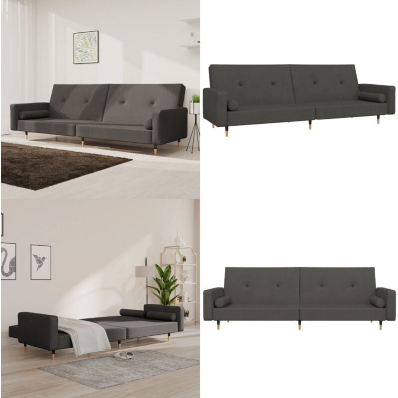 Schlafsofa 2-Sitzer mit 2 Kissen Dunkelgrau Samt - Samtsofa - Schlafsofa - Gästebett - Wohnzimmersofa - Couch - Home & Living