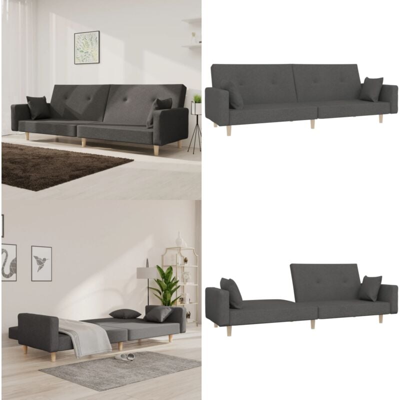 Schlafsofa 2-Sitzer mit 2 Kissen Dunkelgrau Stoff - Schlafsofa - Tagesbett - Couch - Wohnzimmersofa - Gästezimmer - Home & Living