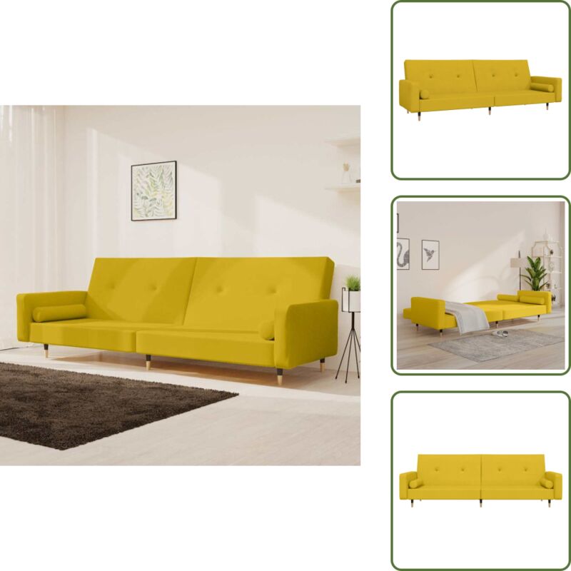 Schlafsofa 2-Sitzer mit 2 Kissen Gelb Samt - Samtsofa - Schlafsofa - Gästebett - Wohnzimmersofa - Couch