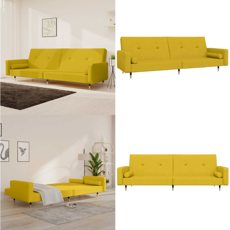 Schlafsofa 2-Sitzer mit 2 Kissen Gelb Samt - Samtsofa - Schlafsofa - Gästebett - Wohnzimmersofa - Couch - Home & Living