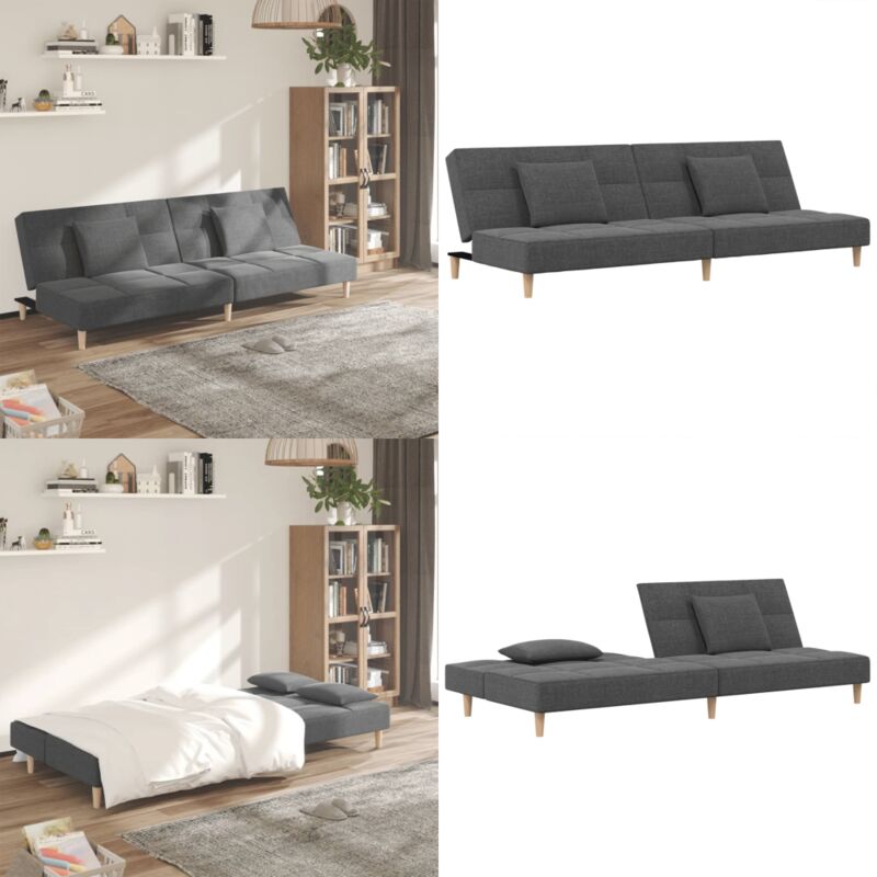 Schlafsofa 2-Sitzer mit 2 Kissen Hellgrau Stoff - Schlafsofa - Couchtisch - Gästezimmer - Wohnraum - Kleines Apartment - Home & Living