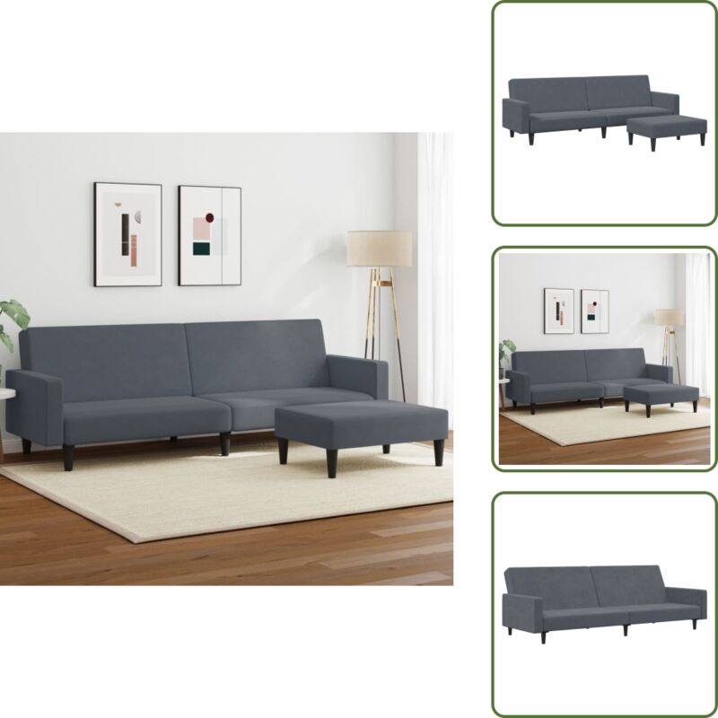 Schlafsofa 2-Sitzer mit Fußhocker Dunkelgrau Samt - Samtsofa - Schlafsofa - Sofa Mit Betfunktion - Gästezimmer - Wohnraum