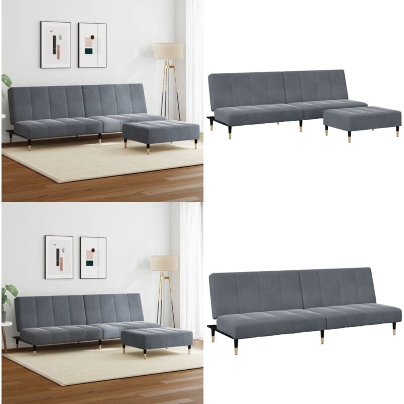 Schlafsofa 2-Sitzer mit Fußhocker Dunkelgrau Samt - Schlafsofa - Samtsofa - Couch - Wohnzimmersofa - Gästebett - Home & Living