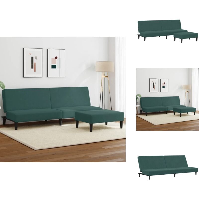 Schlafsofa 2-Sitzer mit Fußhocker Dunkelgrün Samt - Samtsofa - Schlafsofa - Sofa Mit Betfunktion - Gästezimmer - Wohnraum