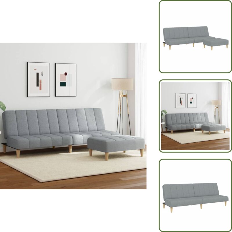 Schlafsofa 2-Sitzer mit Fußhocker Hellgrau Stoff - Sofabett - Schlafsofa - Wohnraumgestaltung - Gemütlich - Hellgrau