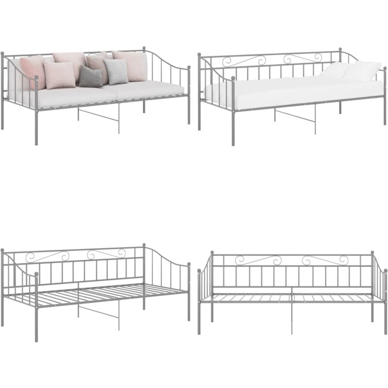 Schlafsofa Bettgestell Grau Metall 90x200 cm - Schlafsofa - Bettgestell - Daybed - Gästebett - Platzsparend - Home & Living