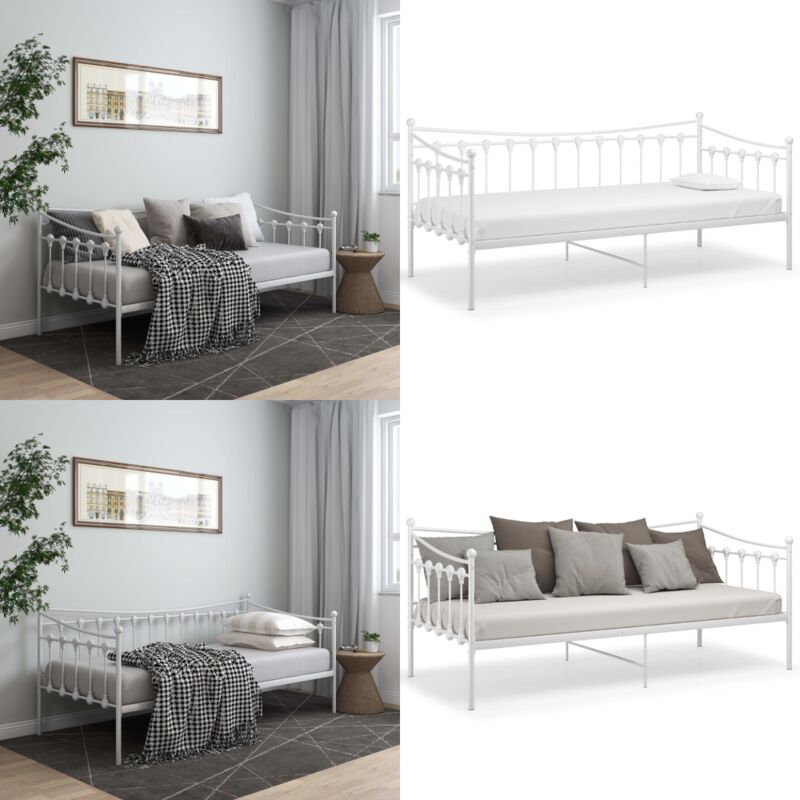 Schlafsofa Bettgestell Weiß Metall 90x200 cm - Schlafsofa - Tagesbett - Gästebett - Metallbettgestell - Weißes Bettgestell - Home & Living