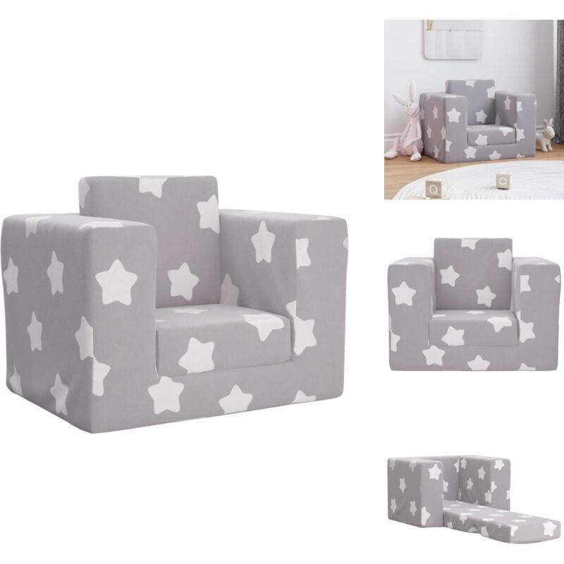 Schlafsofa für Kinder Hellgrau Sterne Weich Plüsch - Kinder Schlafsofa - Sofa Kinder - Kindersofa - Couch Kinder
